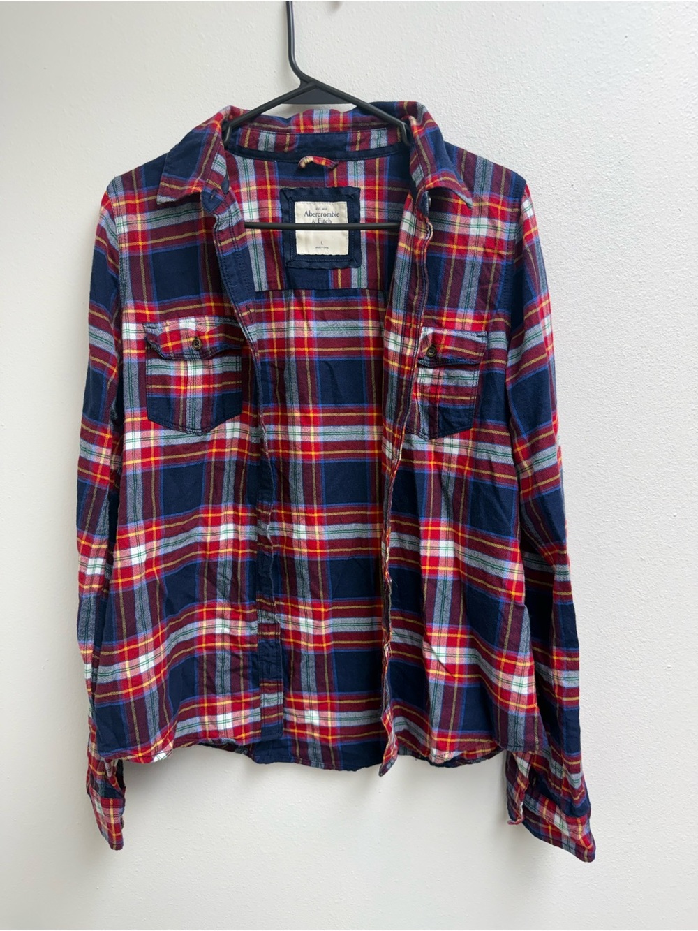Abercrombie & Fitch Red and Navy Plaid Button-Down Shirt